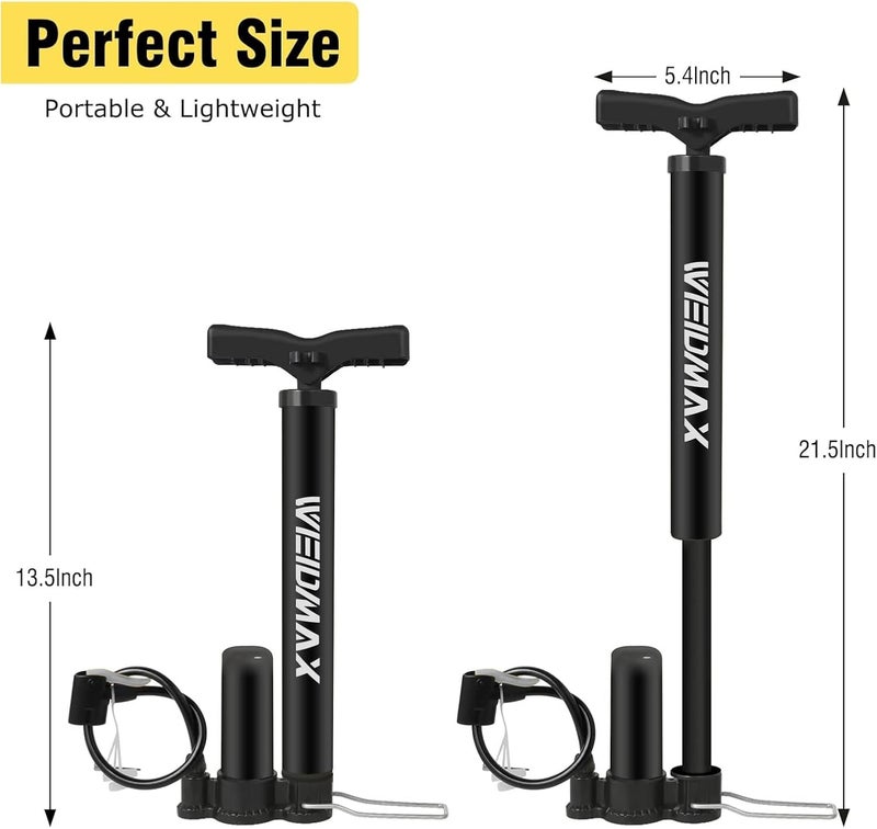 WEIDMAX Bike Pump Portable, Bike Tire Inflator, Bicycle Hand Air Pump with Presta and Schrader, Ball Pump Inflator Bicycle Floor Pump Suitable for Baby Stroller Tires, Balls, Road and Mountain Bikes - Image 2